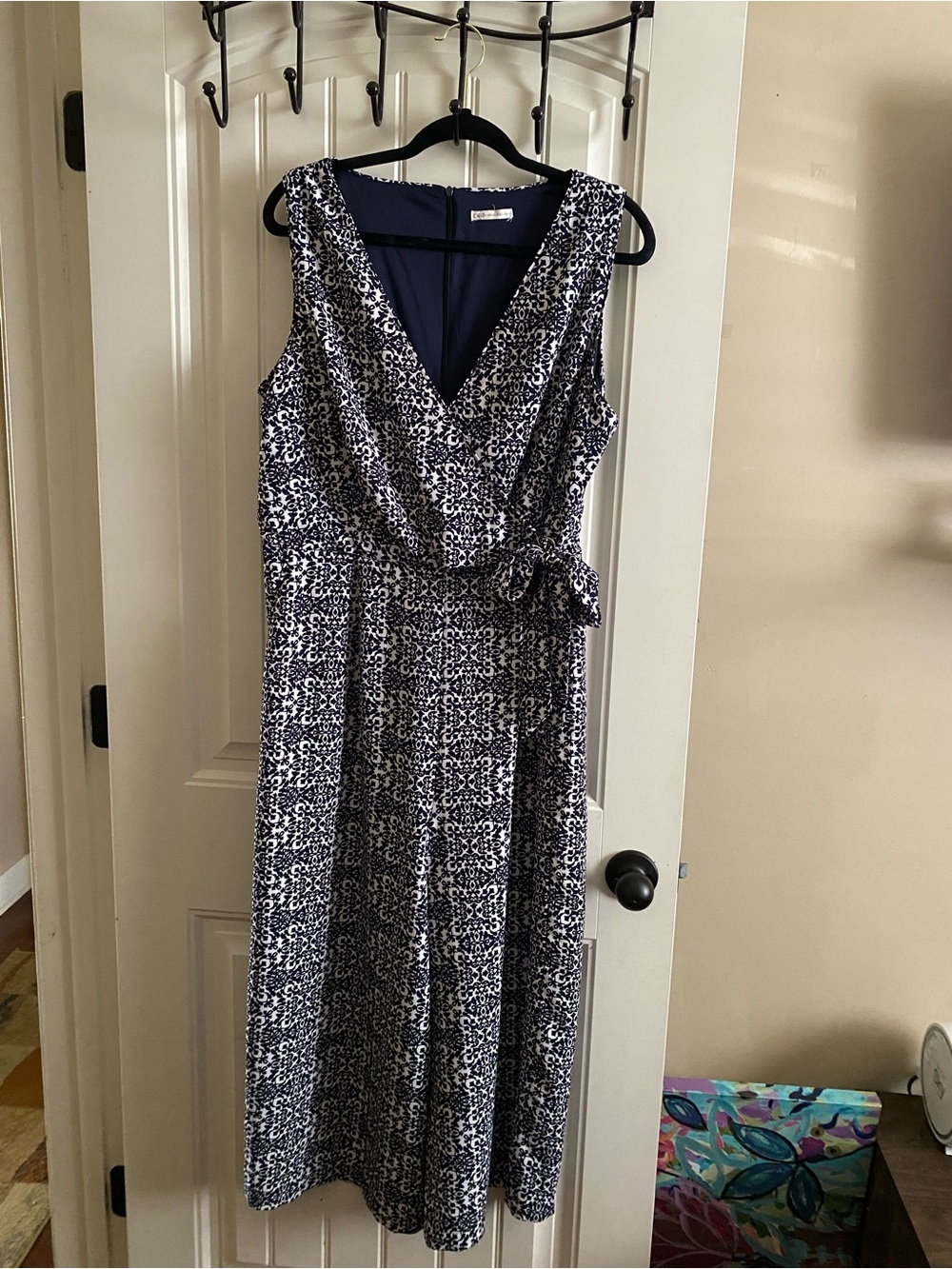 NEW LISTING: Navy & White Printed Wrap Cropped Jumpsuit-